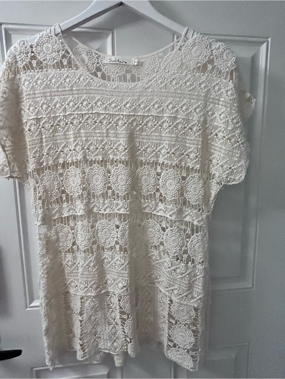Solitaire Cream Crochet Short Sleeve Top
